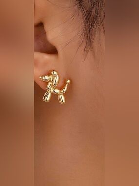 Gold Balloon Dog Stud Earrings A1980